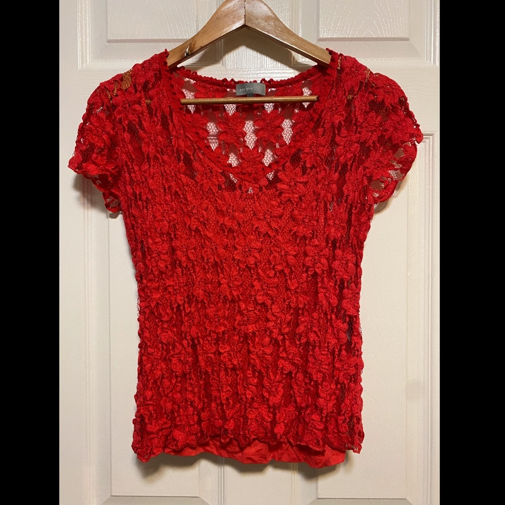 Red lace flower top